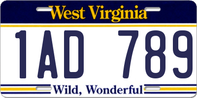 WV license plate 1AD789