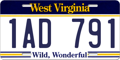 WV license plate 1AD791