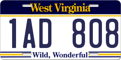 WV license plate 1AD808