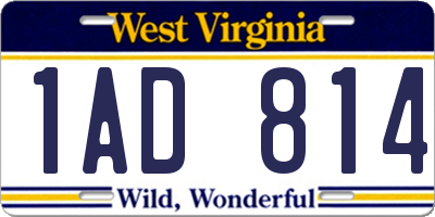 WV license plate 1AD814
