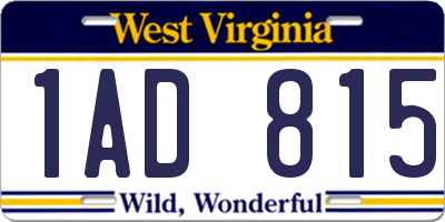 WV license plate 1AD815