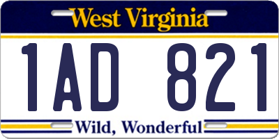 WV license plate 1AD821