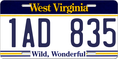 WV license plate 1AD835