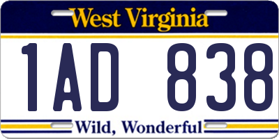 WV license plate 1AD838