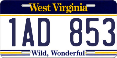 WV license plate 1AD853