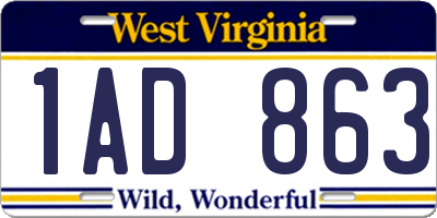 WV license plate 1AD863