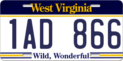 WV license plate 1AD866