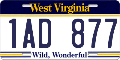 WV license plate 1AD877
