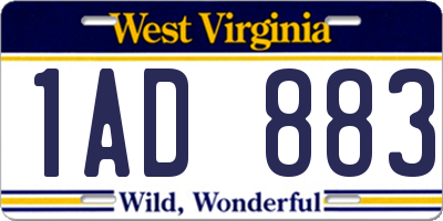 WV license plate 1AD883