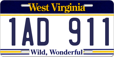 WV license plate 1AD911