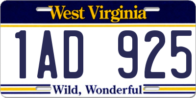 WV license plate 1AD925