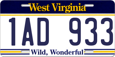 WV license plate 1AD933