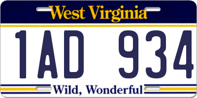 WV license plate 1AD934
