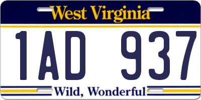 WV license plate 1AD937