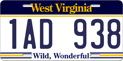 WV license plate 1AD938