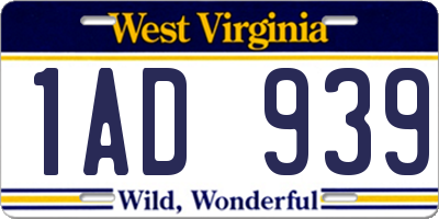 WV license plate 1AD939
