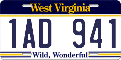 WV license plate 1AD941