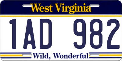WV license plate 1AD982