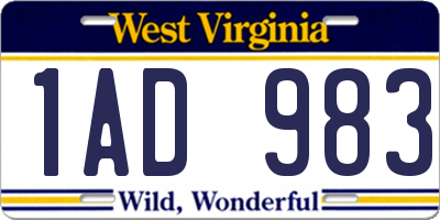 WV license plate 1AD983