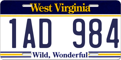 WV license plate 1AD984