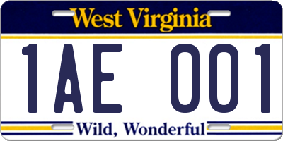 WV license plate 1AE001