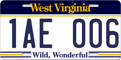 WV license plate 1AE006
