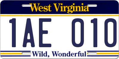WV license plate 1AE010