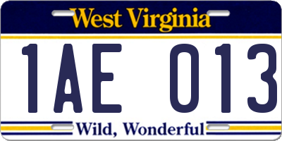 WV license plate 1AE013