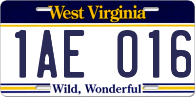 WV license plate 1AE016