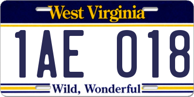 WV license plate 1AE018