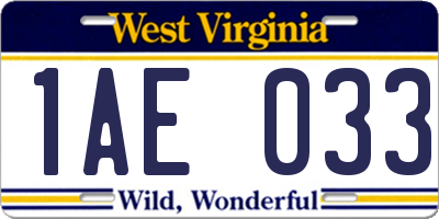 WV license plate 1AE033