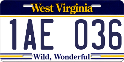 WV license plate 1AE036