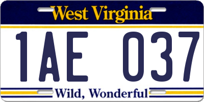 WV license plate 1AE037