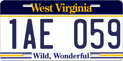 WV license plate 1AE059