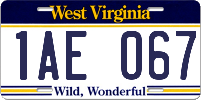 WV license plate 1AE067