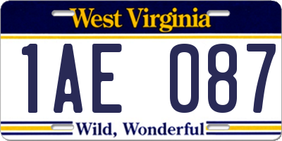 WV license plate 1AE087