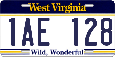 WV license plate 1AE128