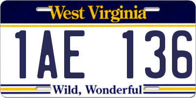 WV license plate 1AE136