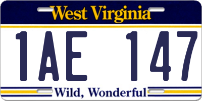WV license plate 1AE147