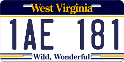 WV license plate 1AE181