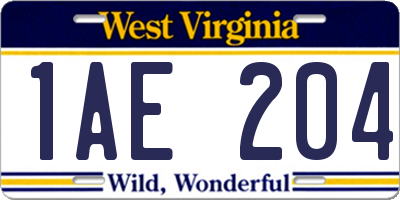 WV license plate 1AE204