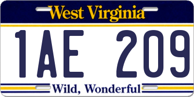 WV license plate 1AE209