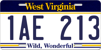 WV license plate 1AE213
