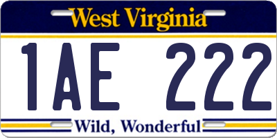 WV license plate 1AE222
