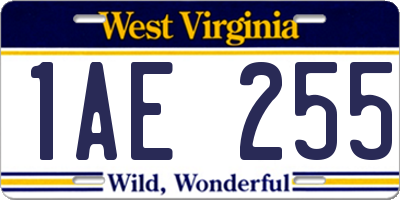 WV license plate 1AE255