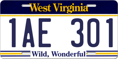 WV license plate 1AE301