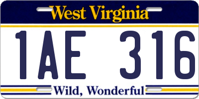 WV license plate 1AE316