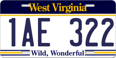 WV license plate 1AE322