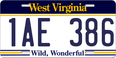 WV license plate 1AE386