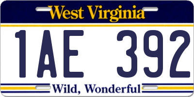 WV license plate 1AE392